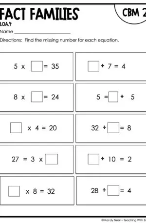 3rd Grade Fact Families Intervention Assessment 2