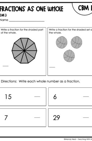 3rd Grade Fractions as One Whole Intervention Assessment 1