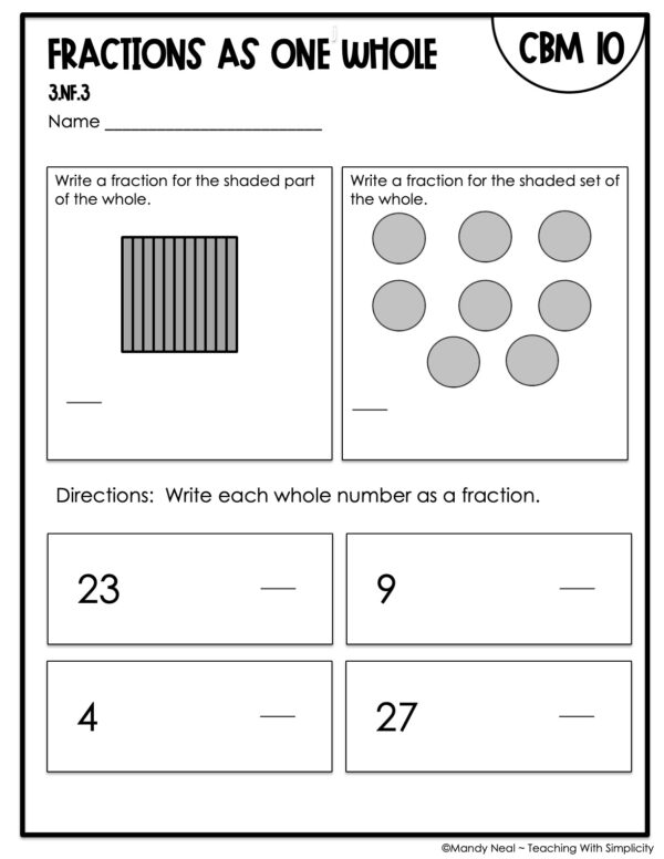 3rd Grade Fractions as One Whole Intervention Assessment 10