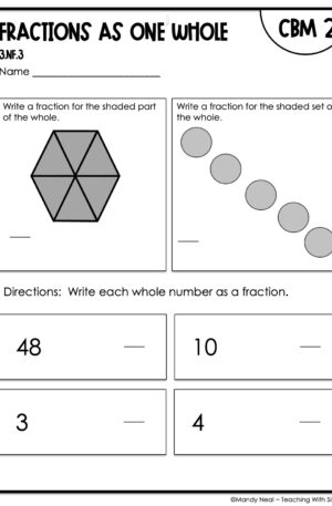 3rd Grade Fractions as One Whole Intervention Assessment 2