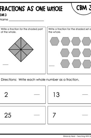 3rd Grade Fractions as One Whole Intervention Assessment 3