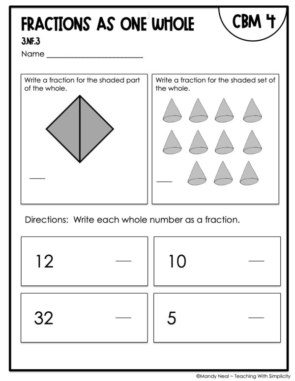 3rd Grade Fractions as One Whole Intervention Assessment 4