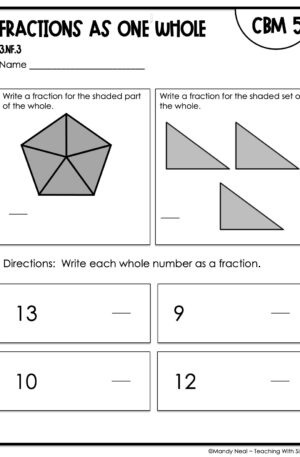 3rd Grade Fractions as One Whole Intervention Assessment 5