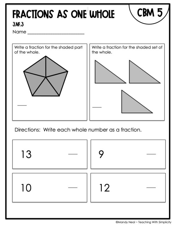 3rd Grade Fractions as One Whole Intervention Assessment 5