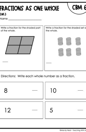 3rd Grade Fractions as One Whole Intervention Assessment 6