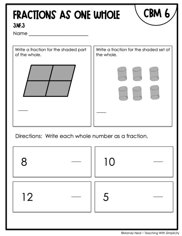 3rd Grade Fractions as One Whole Intervention Assessment 6