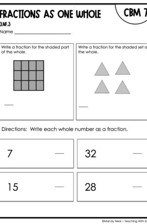 3rd Grade Fractions as One Whole Intervention Assessment 7