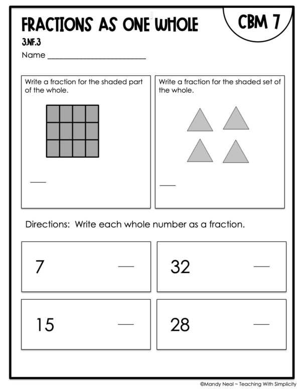 3rd Grade Fractions as One Whole Intervention Assessment 7