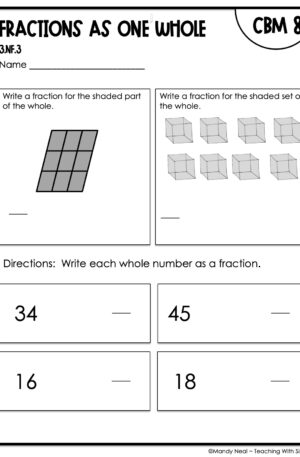 3rd Grade Fractions as One Whole Intervention Assessment 8