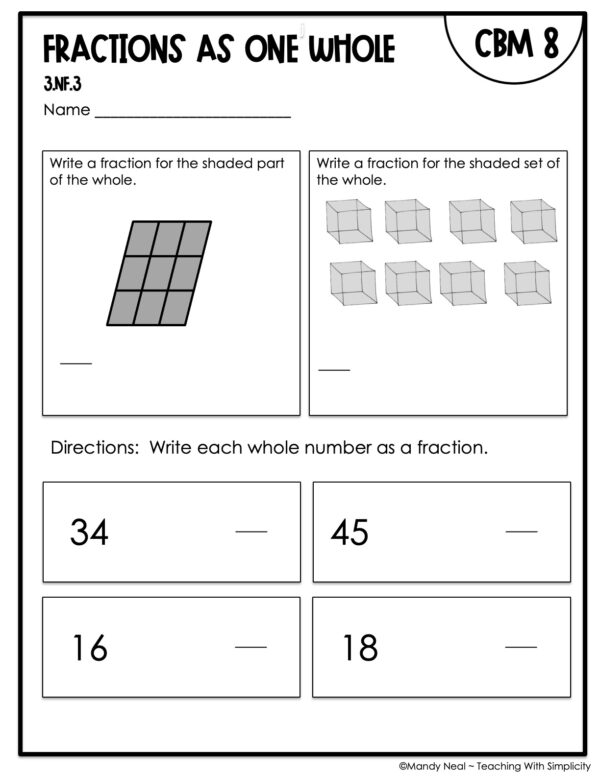 3rd Grade Fractions as One Whole Intervention Assessment 8