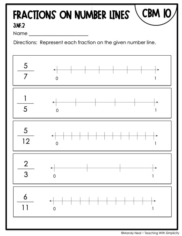 3rd Grade Fractions on a Number Line Intervention Assessment 10