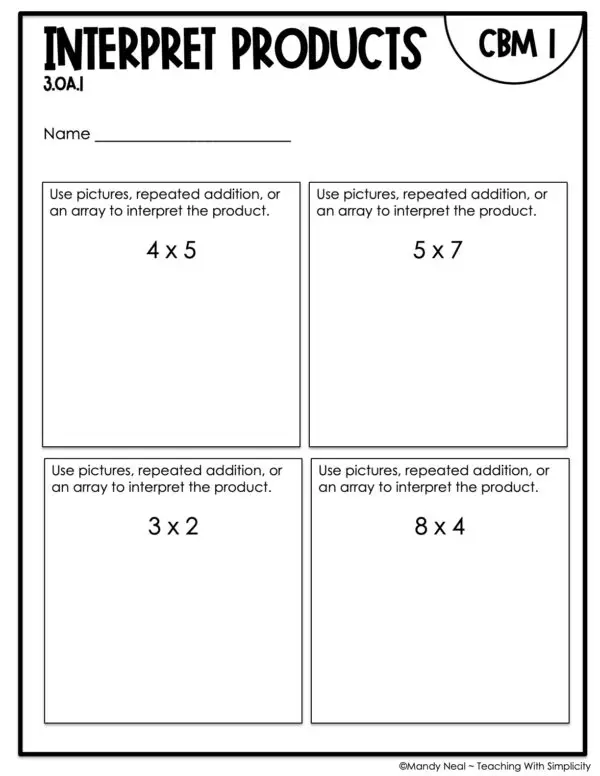 3rd Grade Interpret Products Intervention Assessment 1