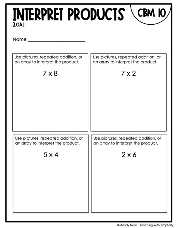 3rd Grade Interpret Products Intervention Assessment 10