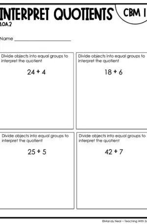 3rd Grade Interpret Quotients Intervention Assessment 1