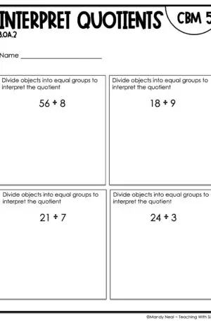 3rd Grade Interpret Quotients Intervention Assessment 5