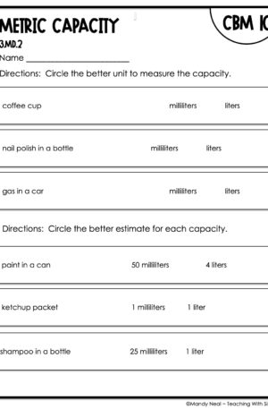 3rd Grade Metric Capacity Intervention Assessment 10