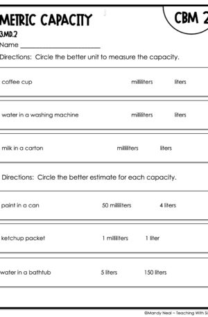 3rd Grade Metric Capacity Intervention Assessment 2