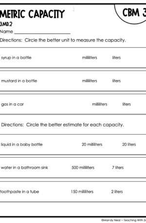 3rd Grade Metric Capacity Intervention Assessment 3