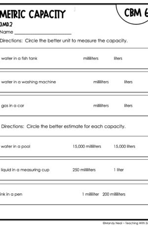 3rd Grade Metric Capacity Intervention Assessment 6