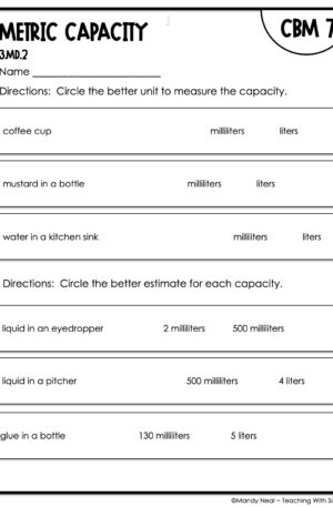 3rd Grade Metric Capacity Intervention Assessment 7