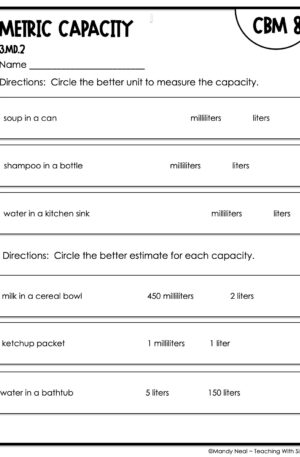 3rd Grade Metric Capacity Intervention Assessment 8