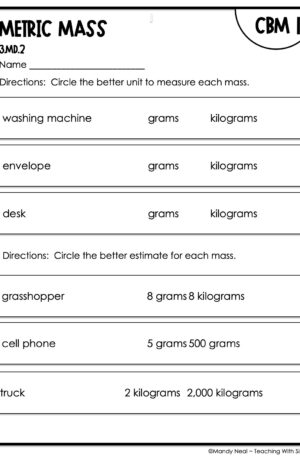 3rd Grade Metric Mass Intervention Assessment 1