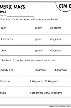 3rd Grade Metric Mass Intervention Assessment 10