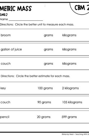 3rd Grade Metric Mass Intervention Assessment 2