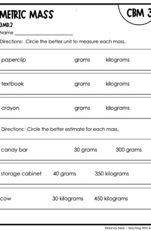 3rd Grade Metric Mass Intervention Assessment 3