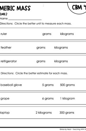 3rd Grade Metric Mass Intervention Assessment 4