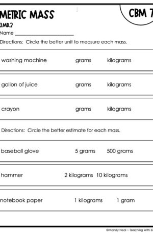 3rd Grade Metric Mass Intervention Assessment 7