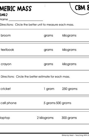 3rd Grade Metric Mass Intervention Assessment 8