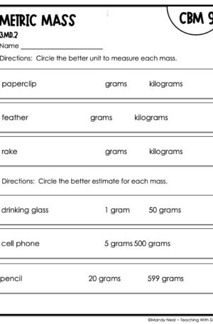 3rd Grade Metric Mass Intervention Assessment 9