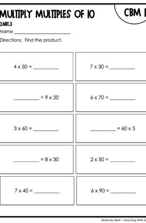 3rd Grade Multiply Multiples of 10 Intervention Assessment 1