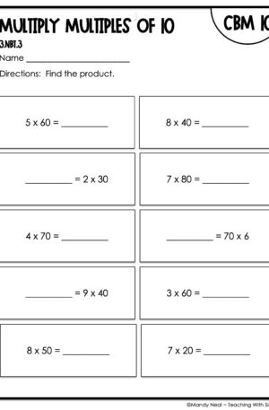 3rd Grade Multiply Multiples of 10 Intervention Assessment 10