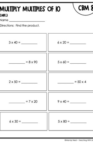 3rd Grade Multiply Multiples of 10 Intervention Assessment 8