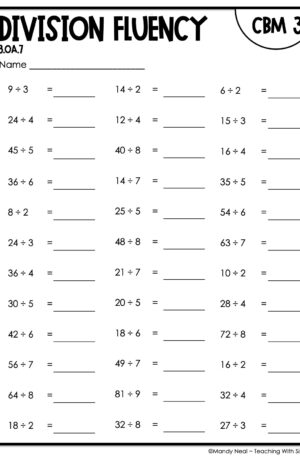 3rd Grade Relate Division Fluency Intervention Assessment 3