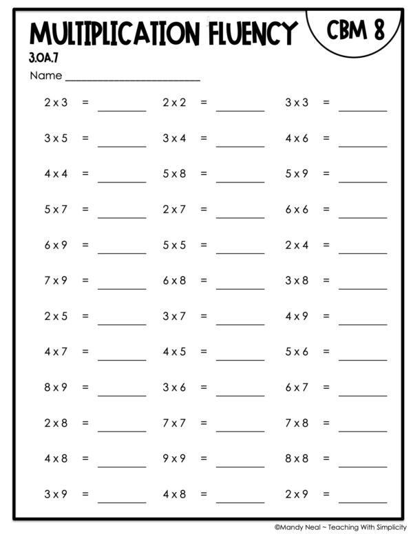 3rd Grade Relate Multiplication Fluency Intervention Assessment 8