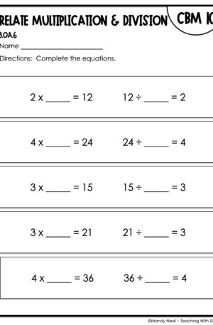 3rd Grade Relate Multiplication and Division Intervention Assessment 10