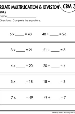 3rd Grade Relate Multiplication and Division Intervention Assessment 3