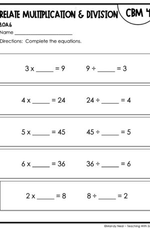 3rd Grade Relate Multiplication and Division Intervention Assessment 4