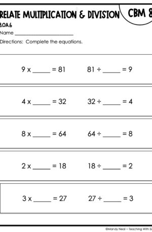 3rd Grade Relate Multiplication and Division Intervention Assessment 8