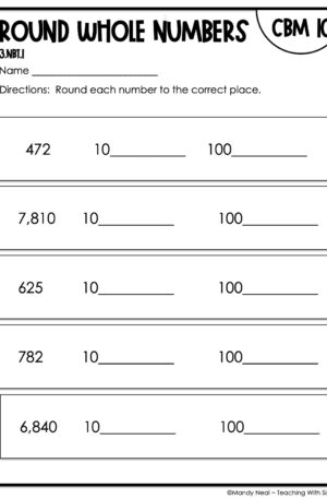 3rd Grade Round Whole Numbers Intervention Assessment 10