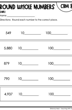 3rd Grade Round Whole Numbers Intervention Assessment 8