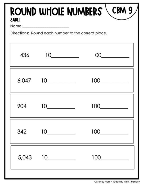 3rd Grade Round Whole Numbers Intervention Assessment 9