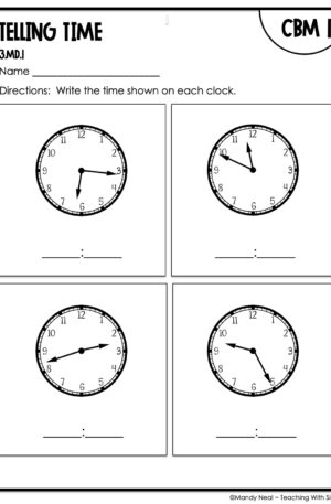 3rd Grade Telling Time Intervention Assessment 1