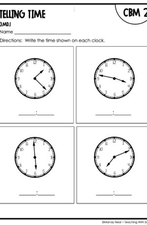 3rd Grade Telling Time Intervention Assessment 2