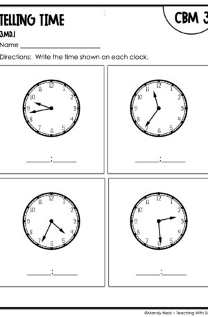 3rd Grade Telling Time Intervention Assessment 3