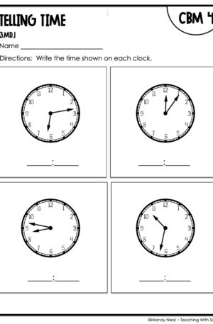 3rd Grade Telling Time Intervention Assessment 4