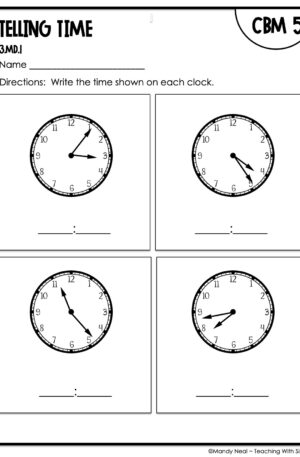 3rd Grade Telling Time Intervention Assessment 5